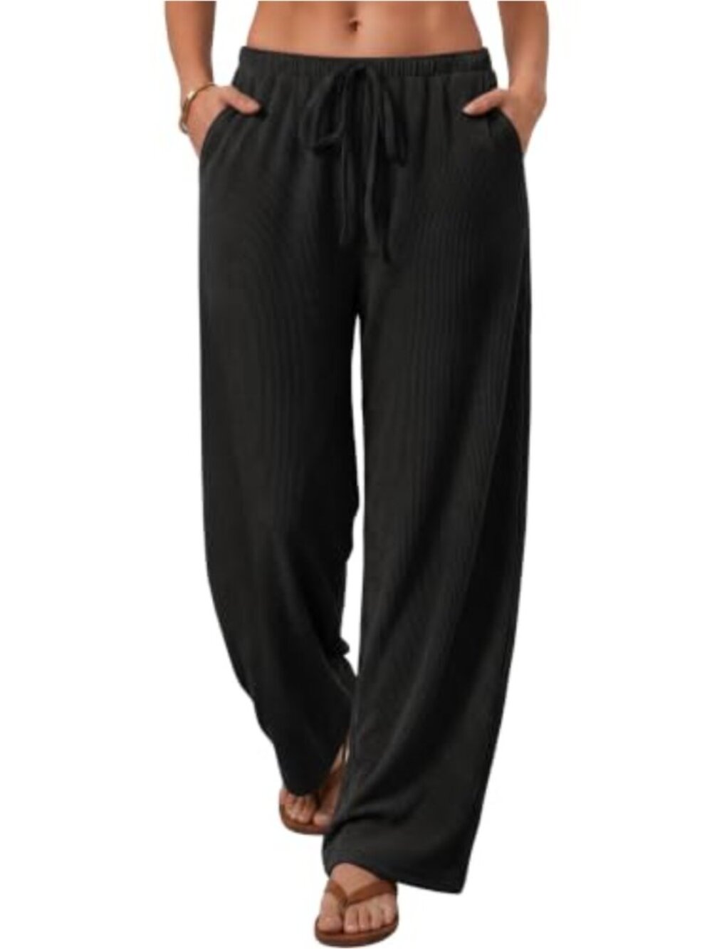 Womens Baggy Wide Leg Palazzo Lounge Pants with Pockets Drawstring Waist